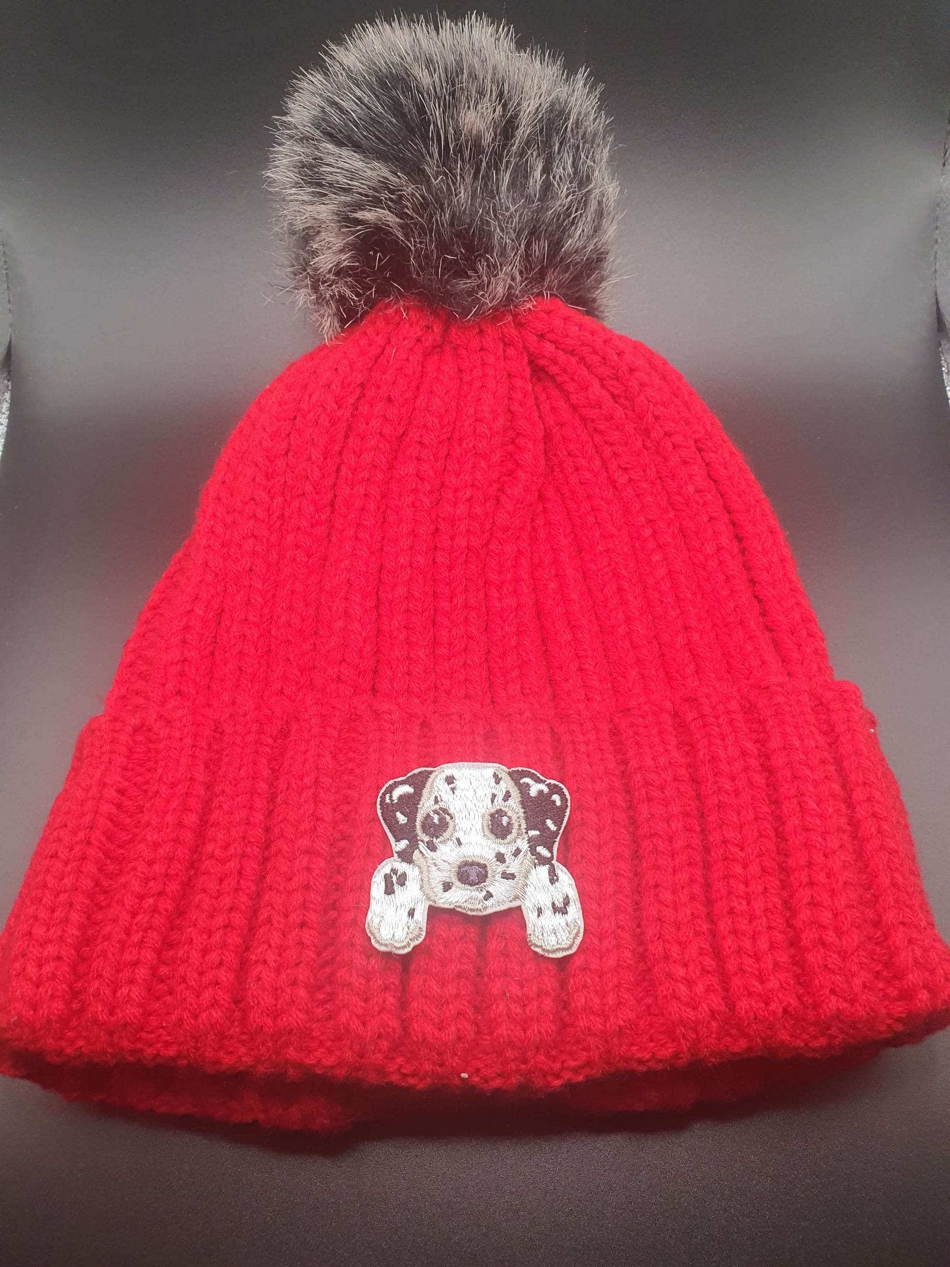 Dog Themed Knitted Beanies - Style's Bug Dalmatian / Red