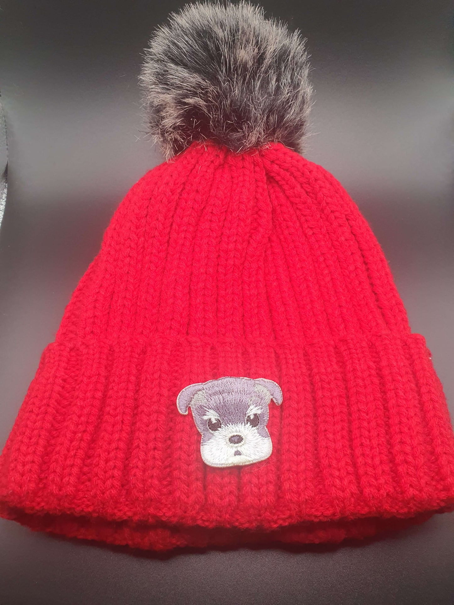 Dog Themed Knitted Beanies - Style's Bug Schnauzer / Red