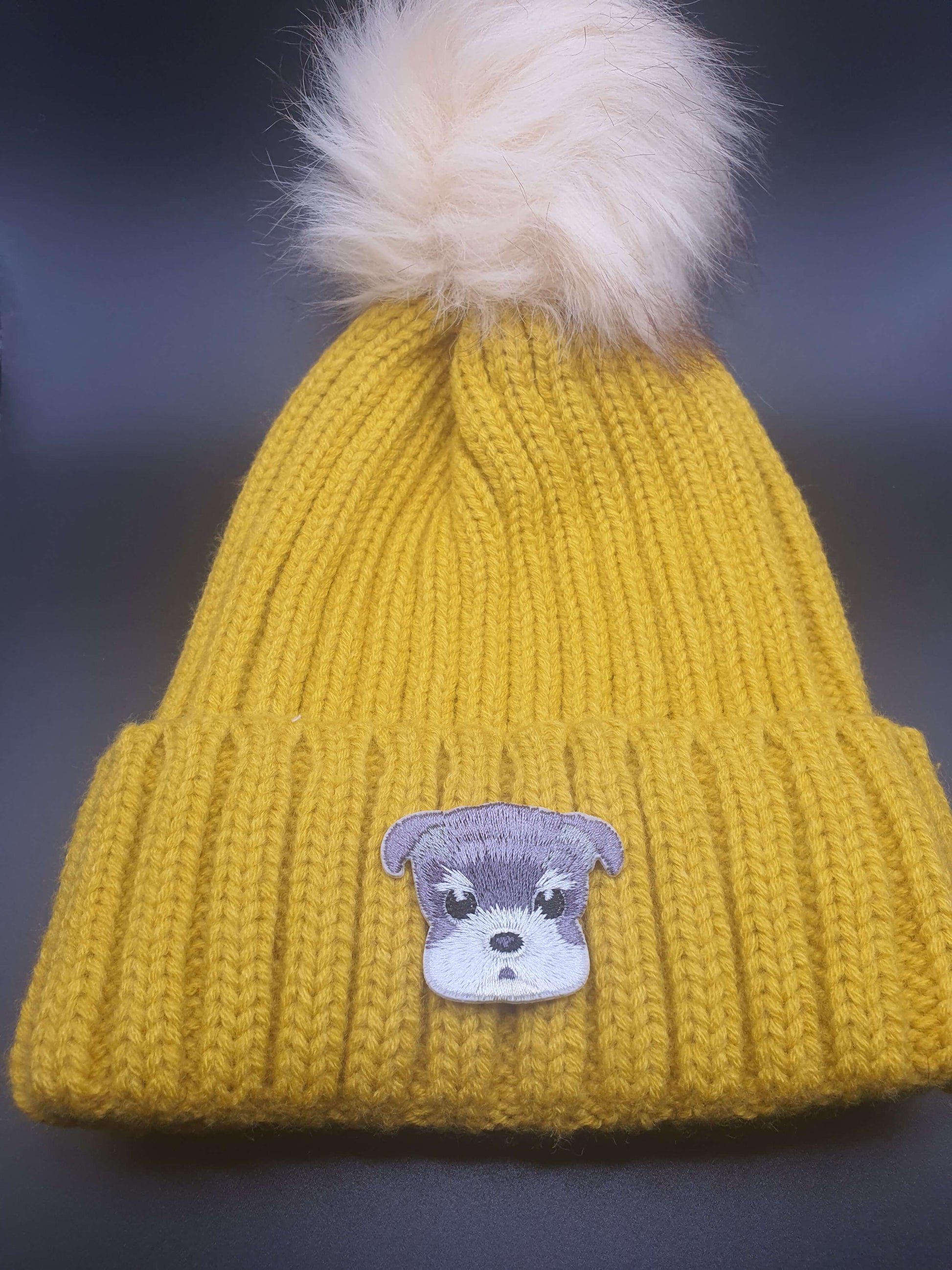 Dog Themed Knitted Beanies - Style's Bug Schnauzer / Yellow
