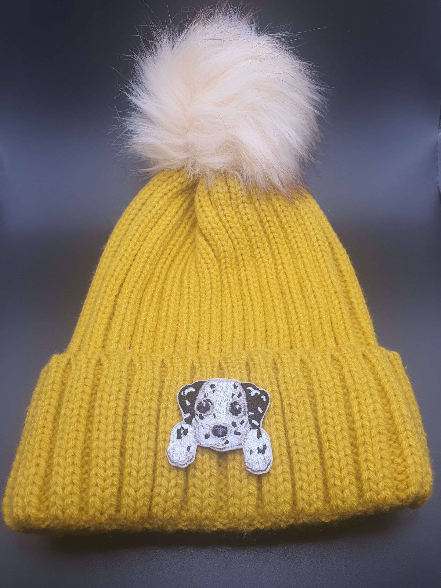 Dog Themed Knitted Beanies - Style's Bug Dalmatian / Yellow