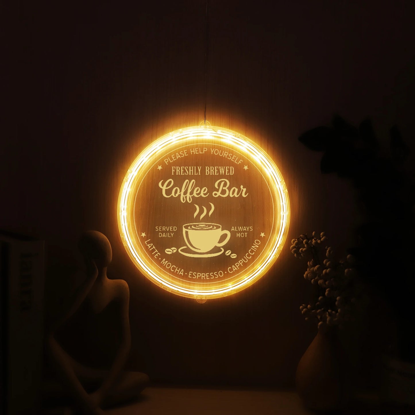 Freshly Brewed Coffee Bar Light Sign