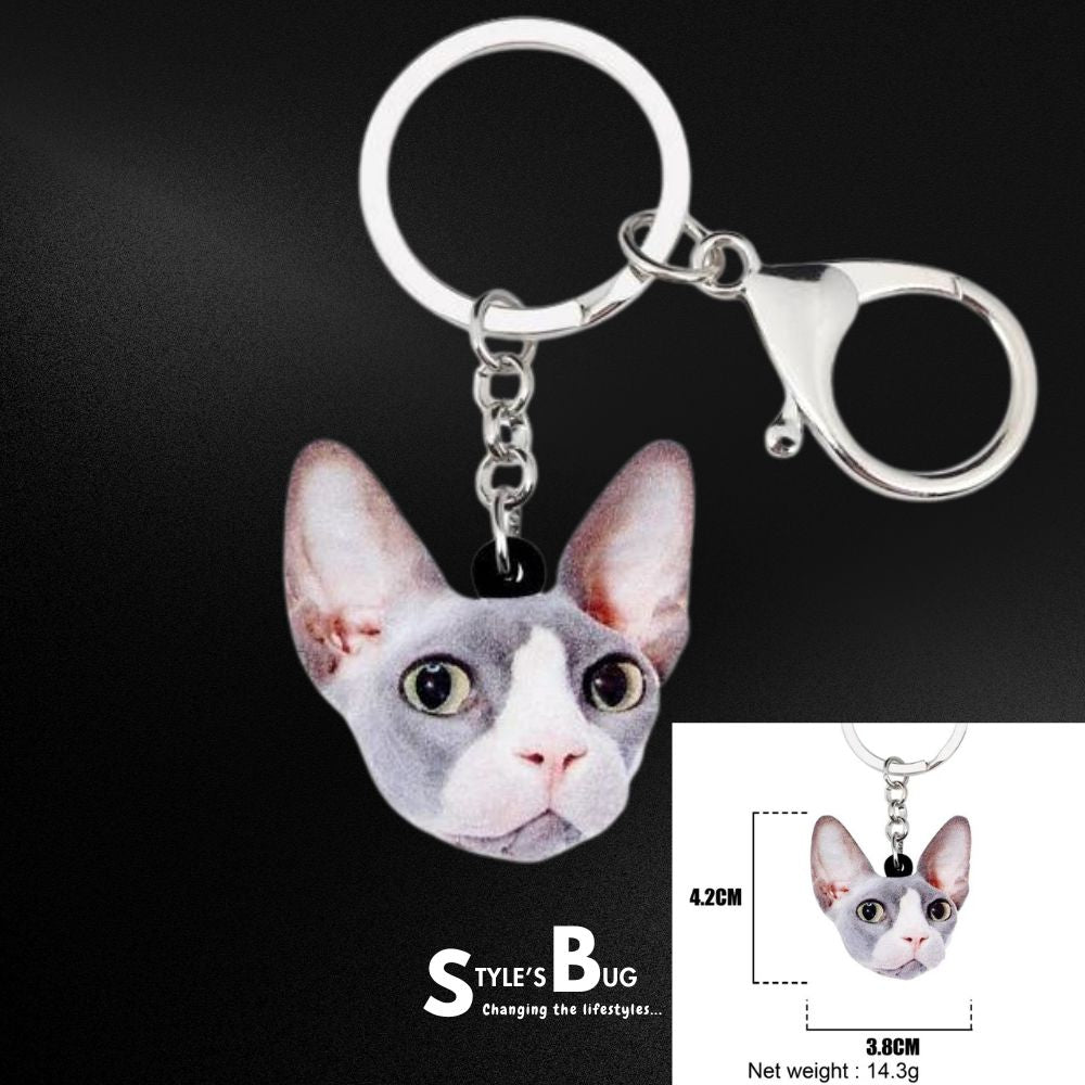 Sitting Sphynx Cat Keychain