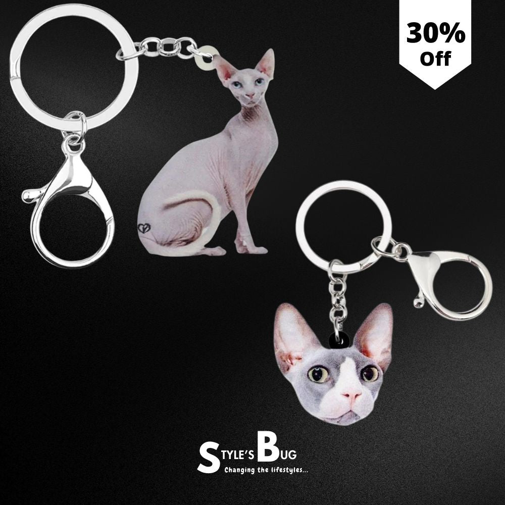 Sitting Sphynx Cat Keychain