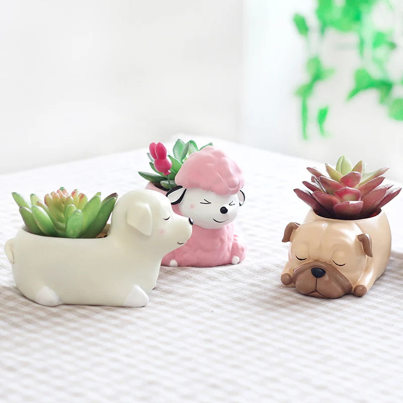 Cute Dog Planters (with drainage hole)