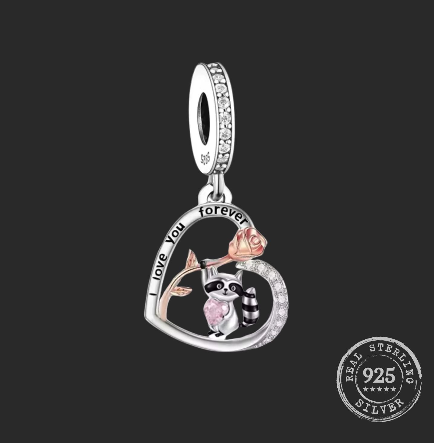 Raccoon "I love you forever" Pendants