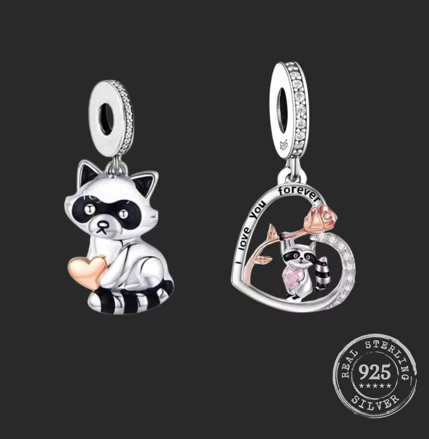 Raccoon "I love you forever" Pendants