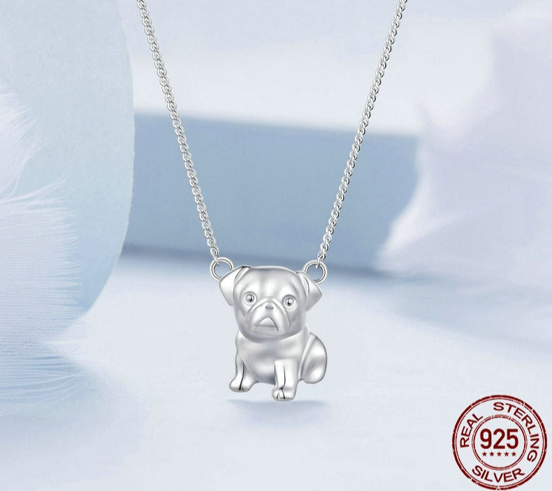 Realistic Silver Pug Necklace