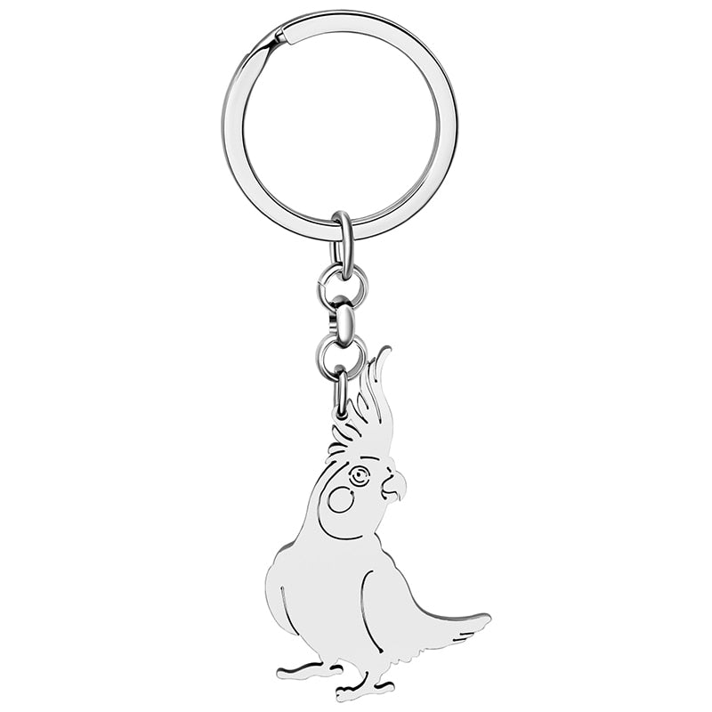 Stainless Steel Cockatiel Keychain - Style's Bug Silver plated