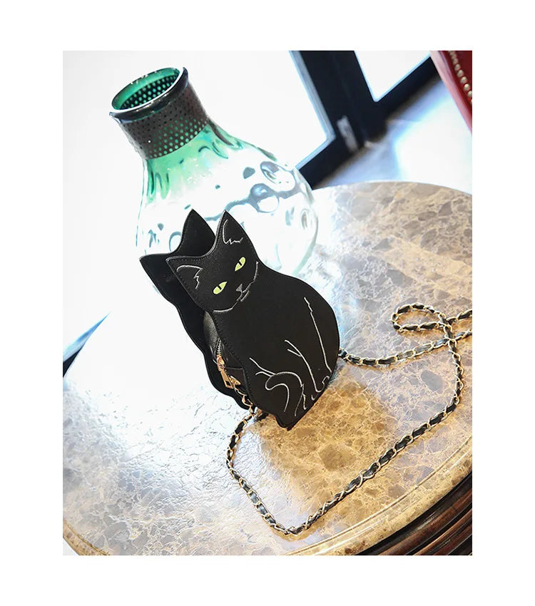 Realistic Sitting Black Cat Crossbody bag