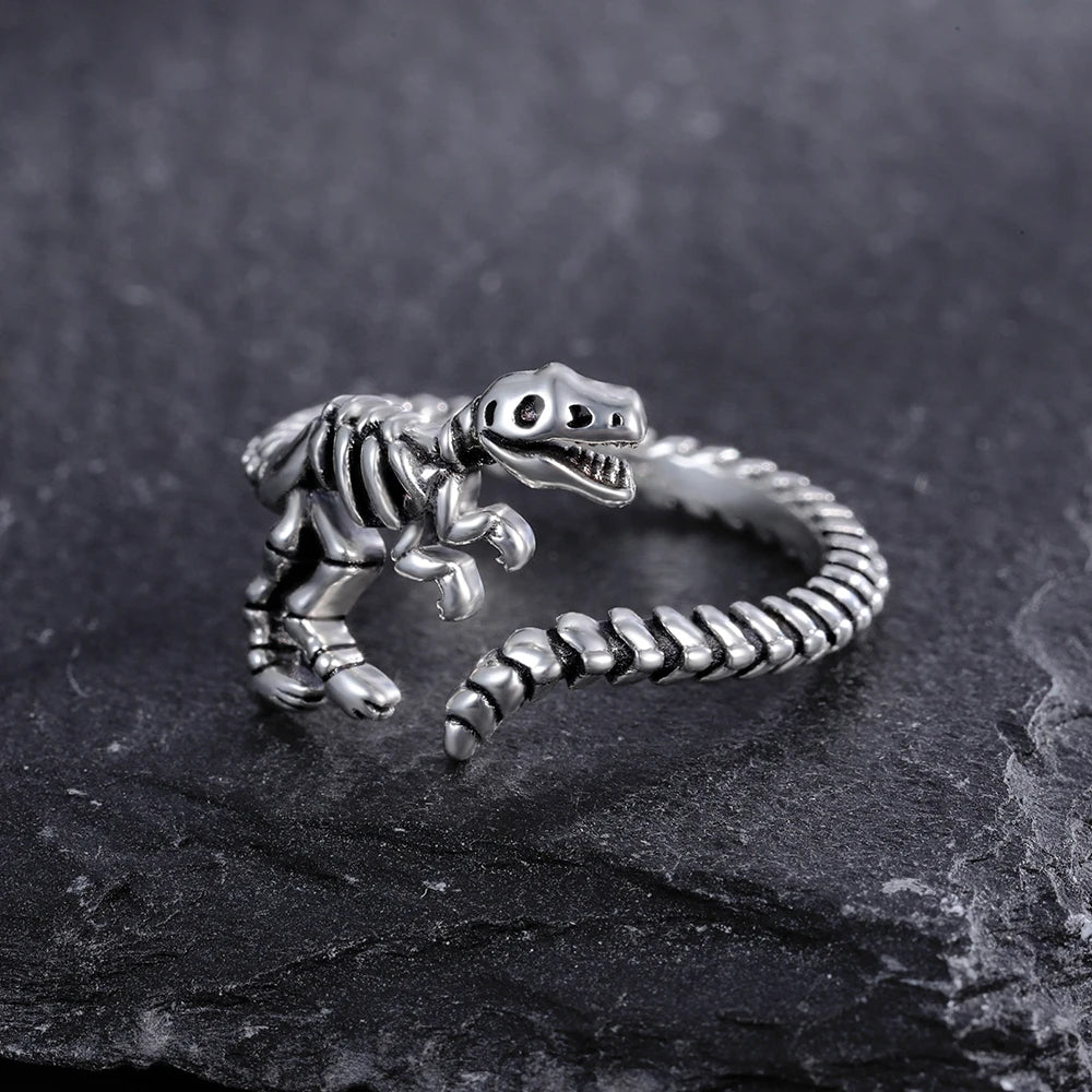 Silver Skeleton T-rex Ring