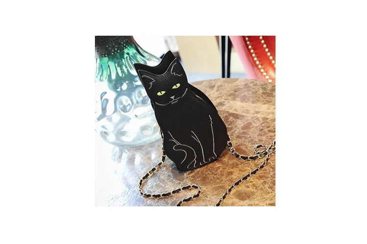 Realistic Sitting Black Cat Crossbody bag