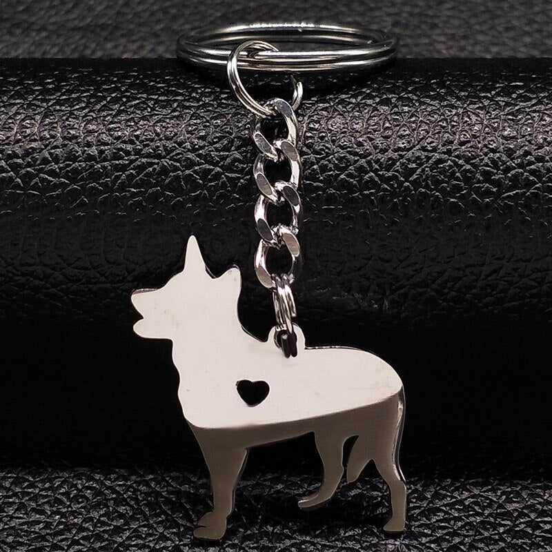 Realistic Dog shaped keychains with cropped Heart