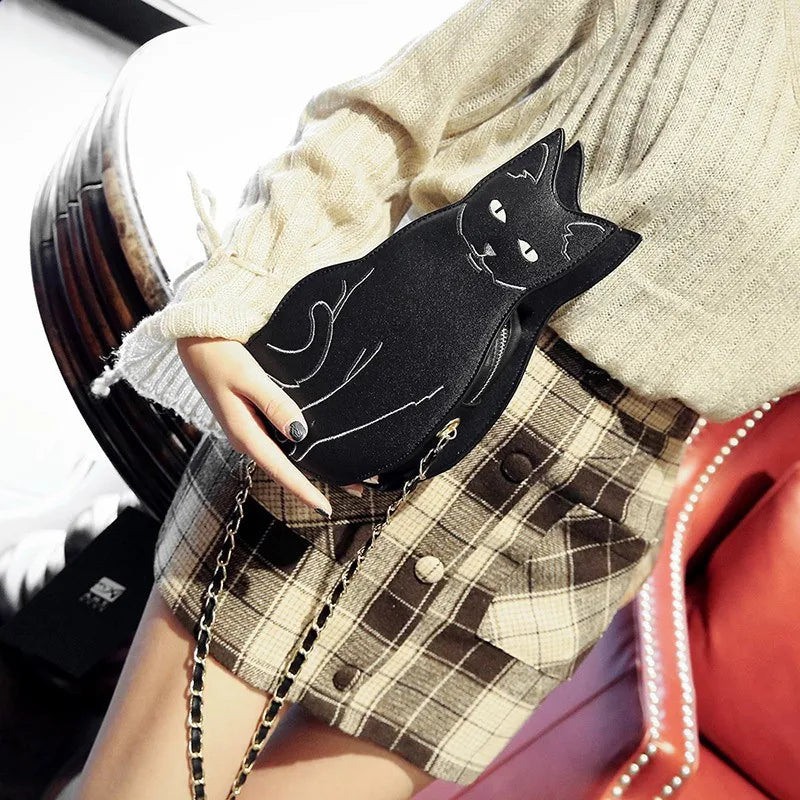 Realistic Sitting Black Cat Crossbody bag