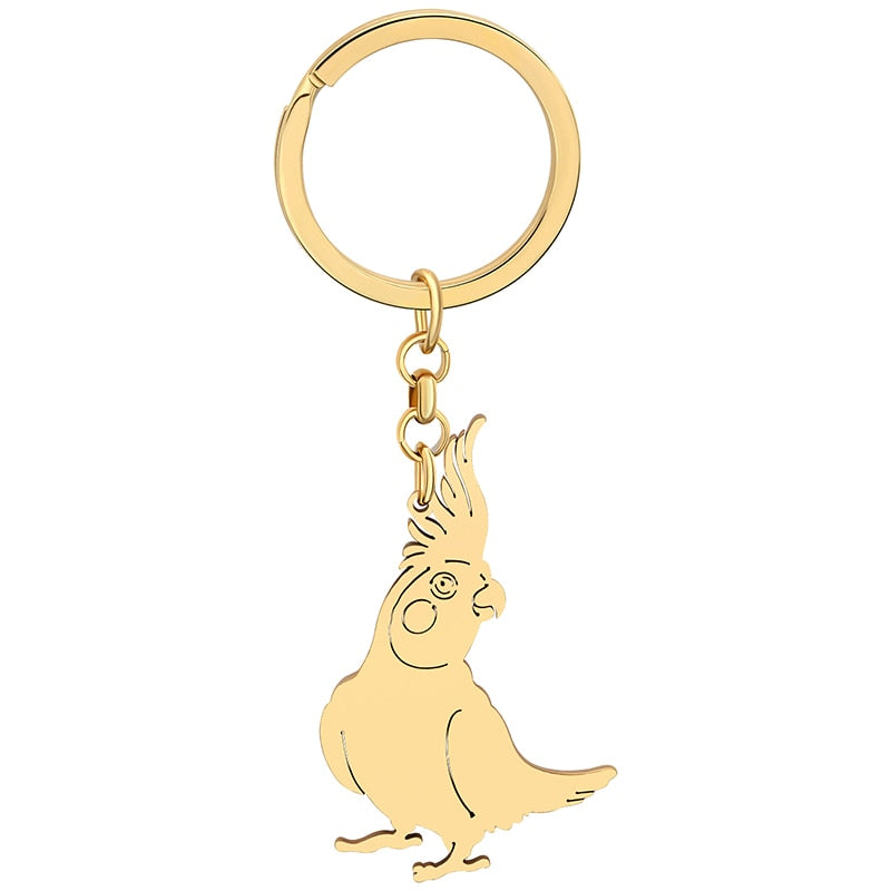Stainless Steel Cockatiel Keychain - Style's Bug Gold plated