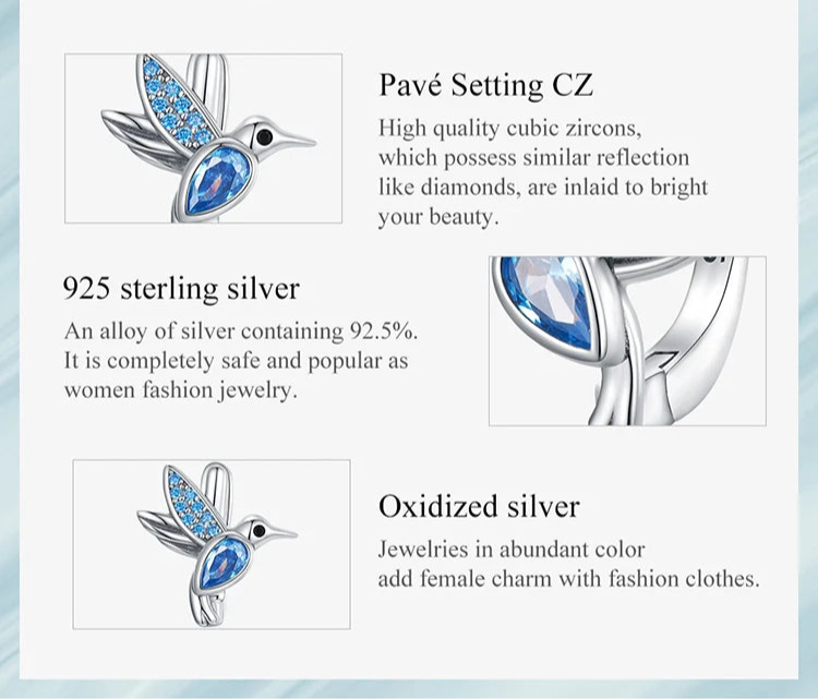 Blue Gem Hummingbird Earrings