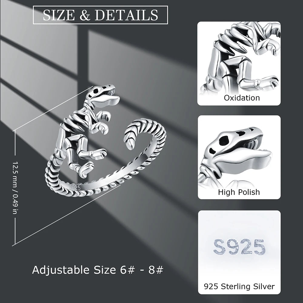 Silver Skeleton T-rex Ring