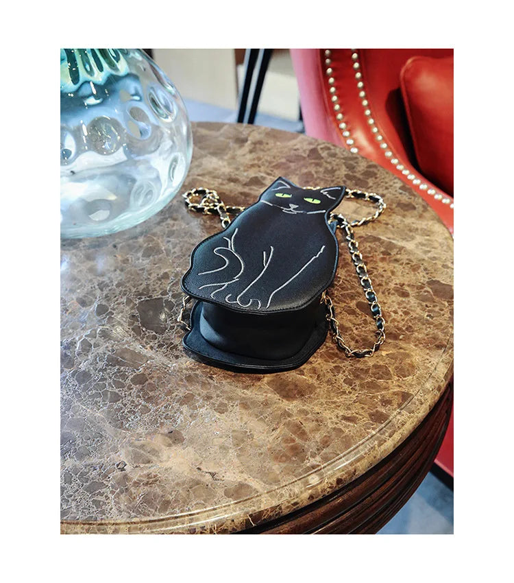 Realistic Sitting Black Cat Crossbody bag