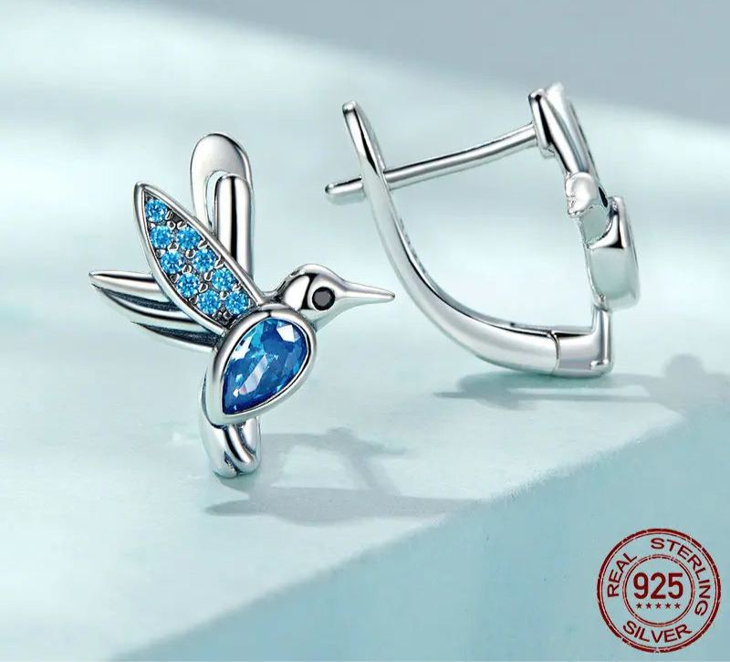 Blue Gem Hummingbird Earrings