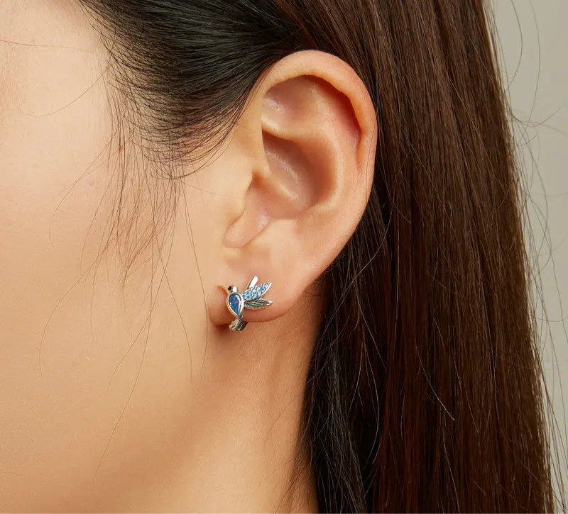 Blue Gem Hummingbird Earrings