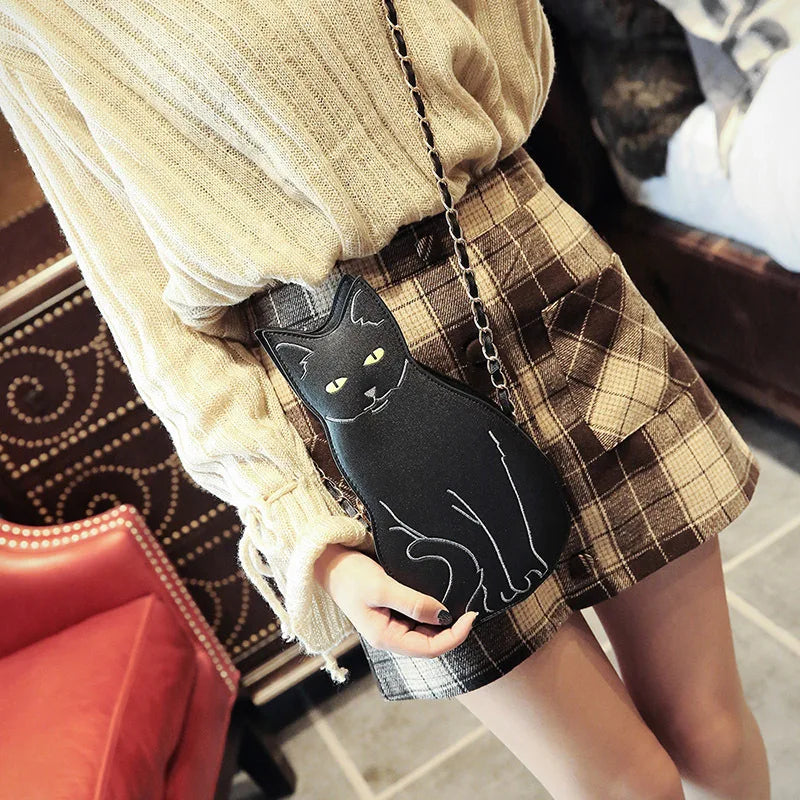 Realistic Sitting Black Cat Crossbody bag