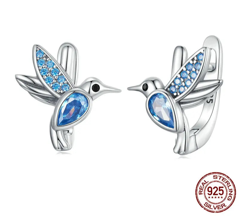 Blue Gem Hummingbird Earrings