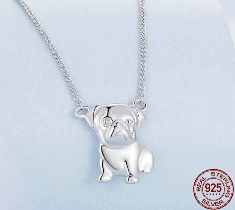 Realistic Silver Pug Necklace