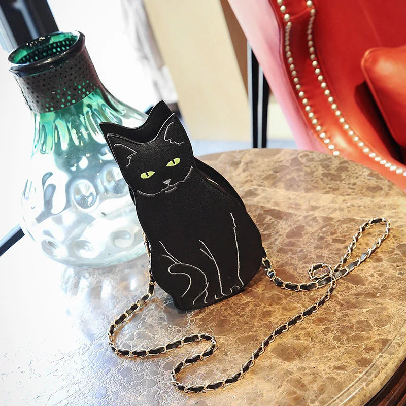 Realistic Sitting Black Cat Crossbody bag