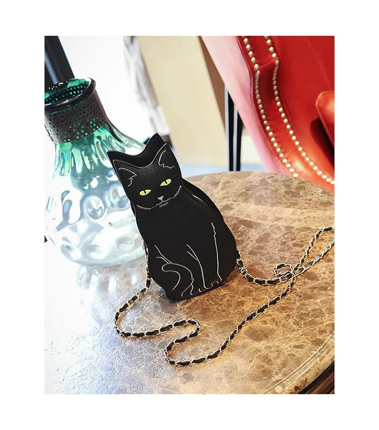 Realistic Sitting Black Cat Crossbody bag