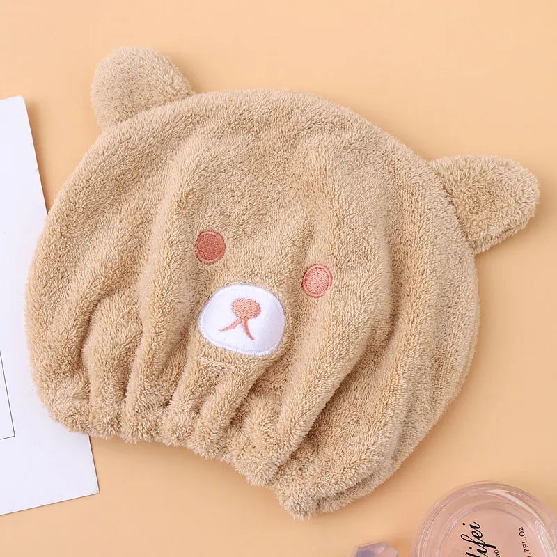 Teddy Bear Hair Drying Cap - Super Absorbent & Quick Drying Towel