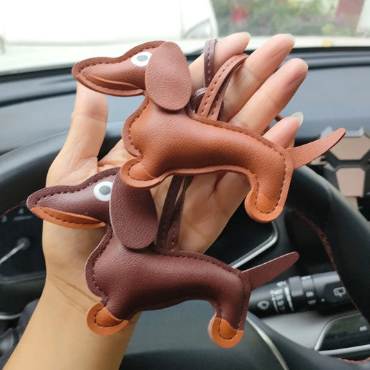 Realistic Dachshund PU leather Keychains