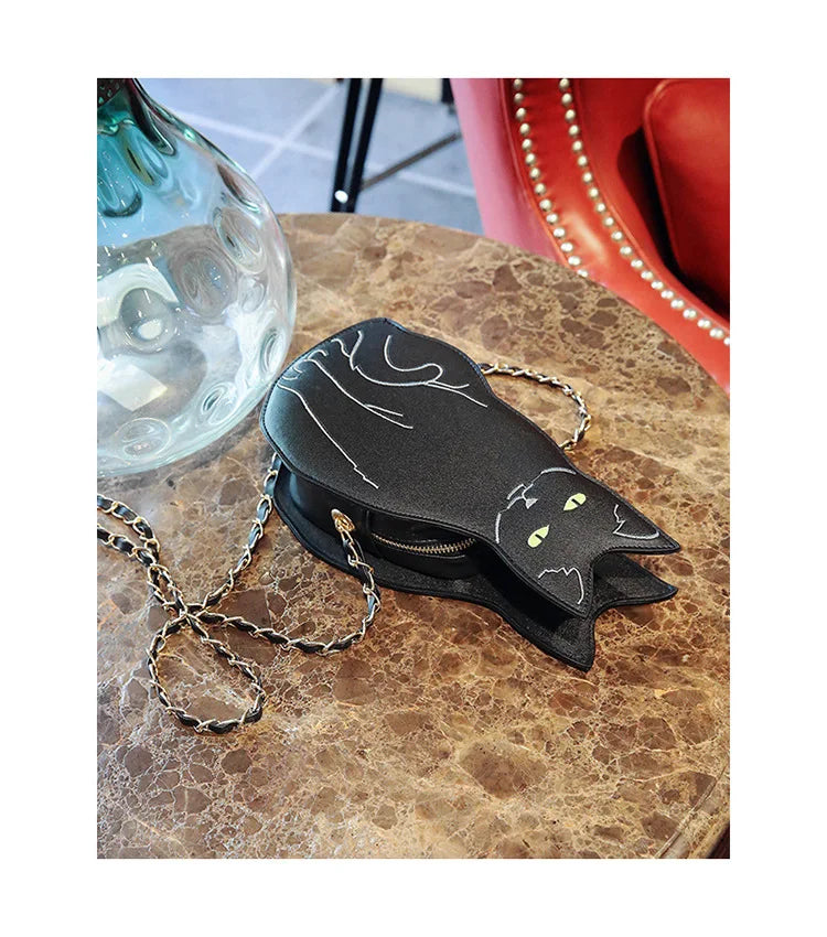 Realistic Sitting Black Cat Crossbody bag