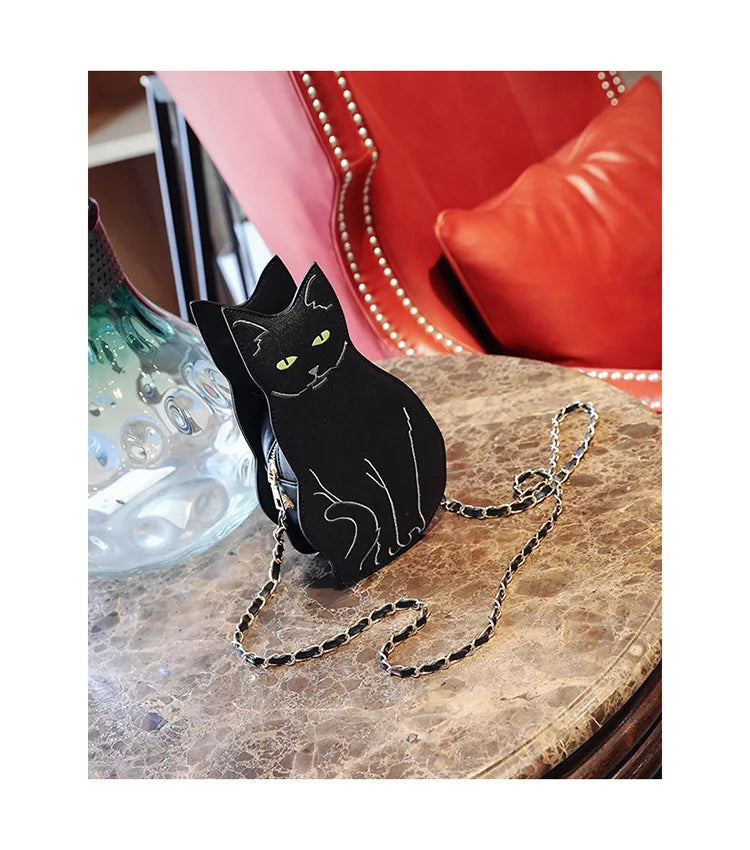 Realistic Sitting Black Cat Crossbody bag