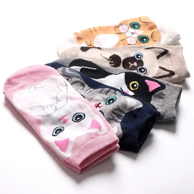 Cute Cat Ankle Socks (5 Pairs set)