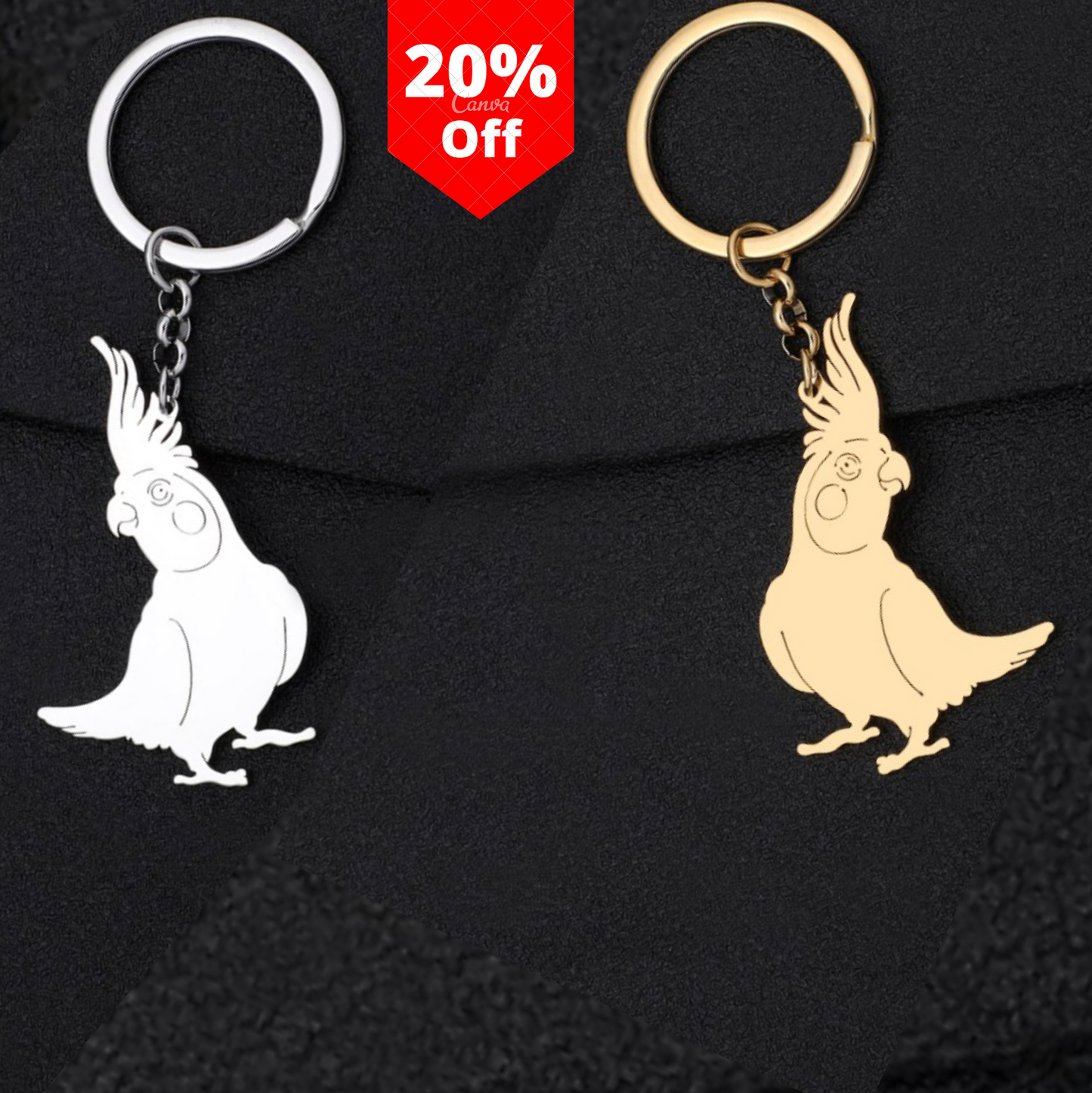 Stainless Steel Cockatiel Keychain - Style's Bug Both keychains (20% OFF)