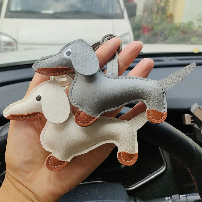 Realistic Dachshund PU leather Keychains