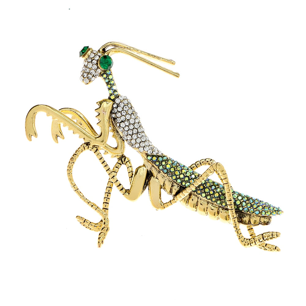 "Precious Praying Mantis" Brooches - Style's Bug Greenish Gold