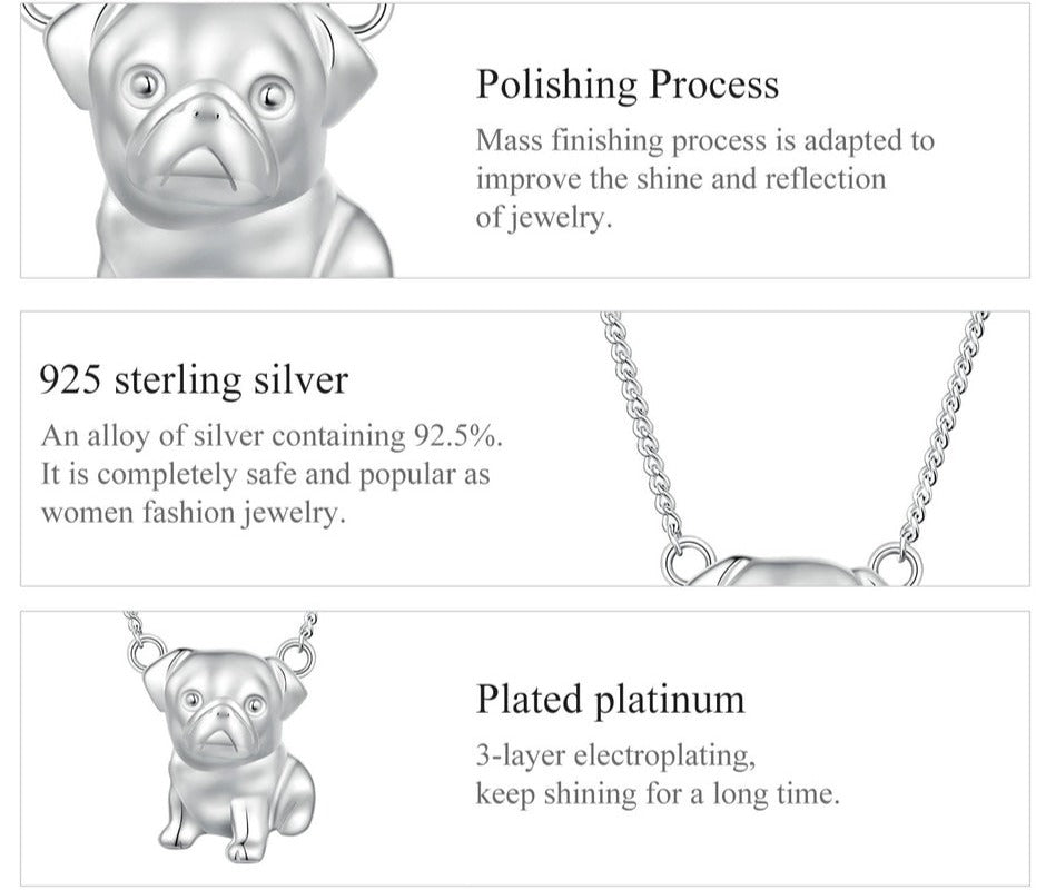 Realistic Silver Pug Necklace