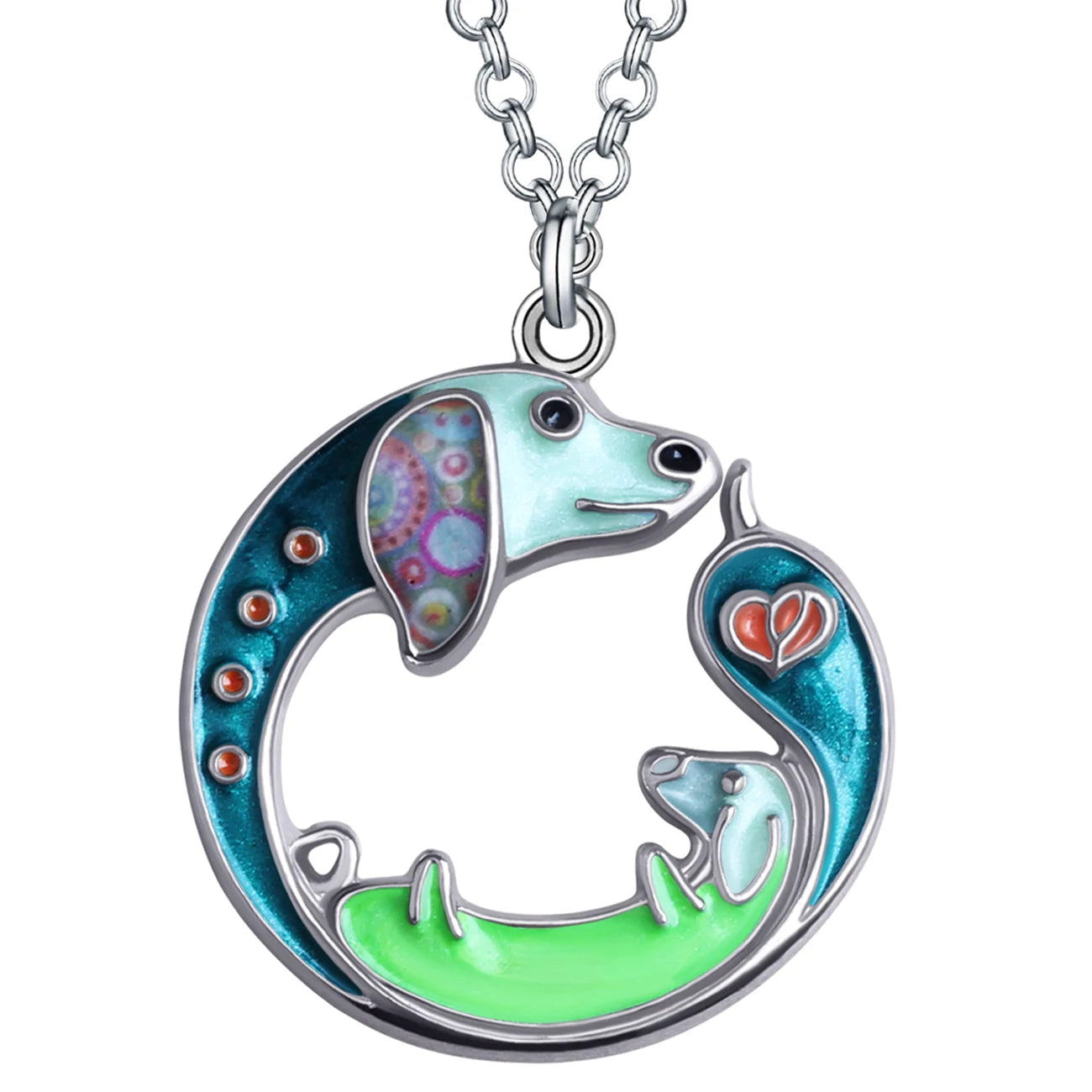 Artistic Dachshund Mom & Son Keychain / Necklace