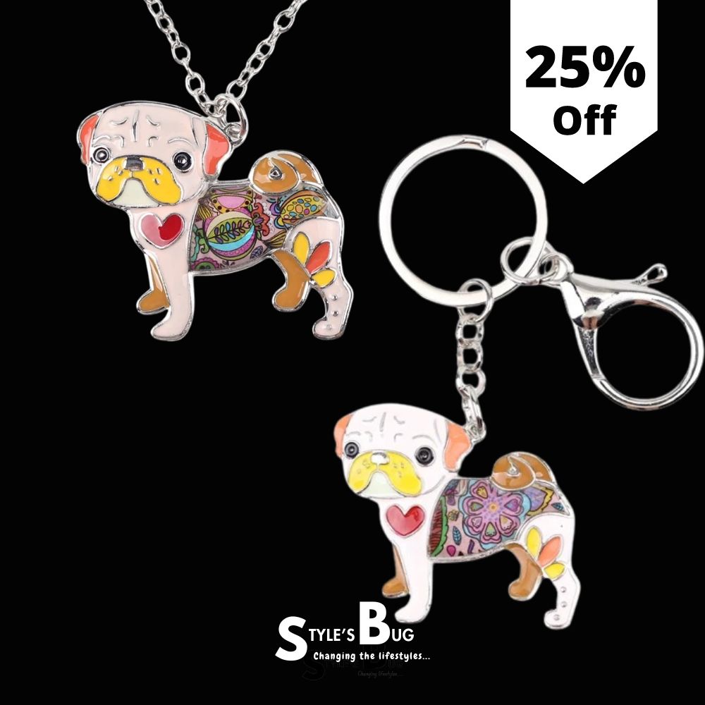 Artistic Pug Necklace / Keychain