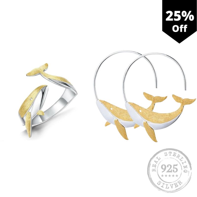 Realistic Golden Whale Jewelry - Style's Bug Full Set (25% OFF) - Ring + Pair of Earrings