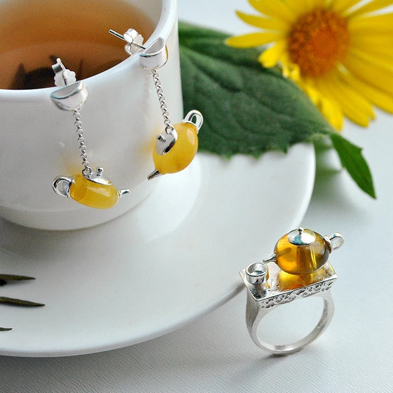 Tea set jewelry by Style's Bug - Style's Bug Yellow / Ring (Size 6.5) + Earrings (10% OFF)