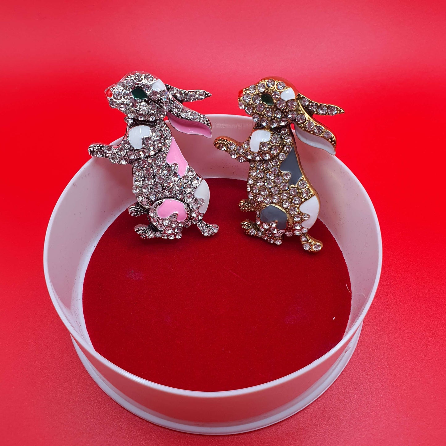 'Begging Rabbit Twins' Brooches