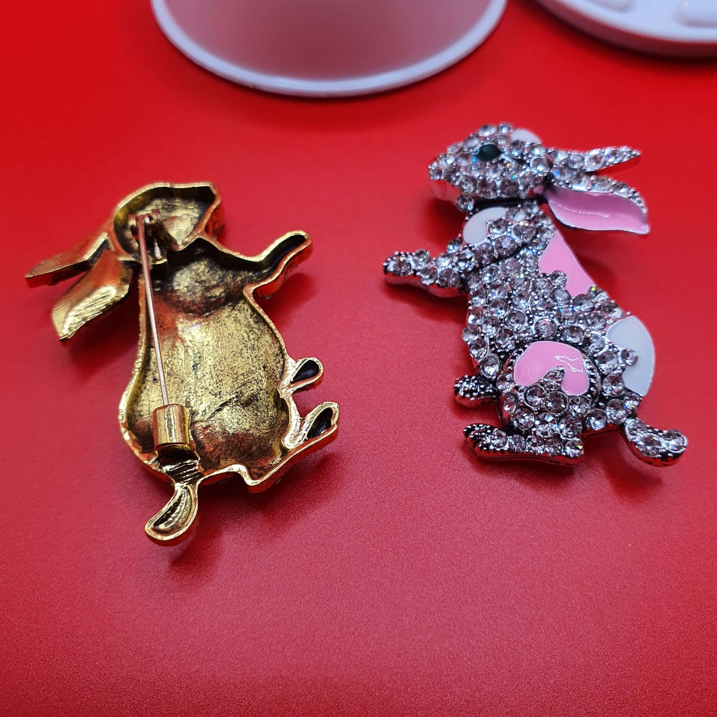 'Begging Rabbit Twins' Brooches