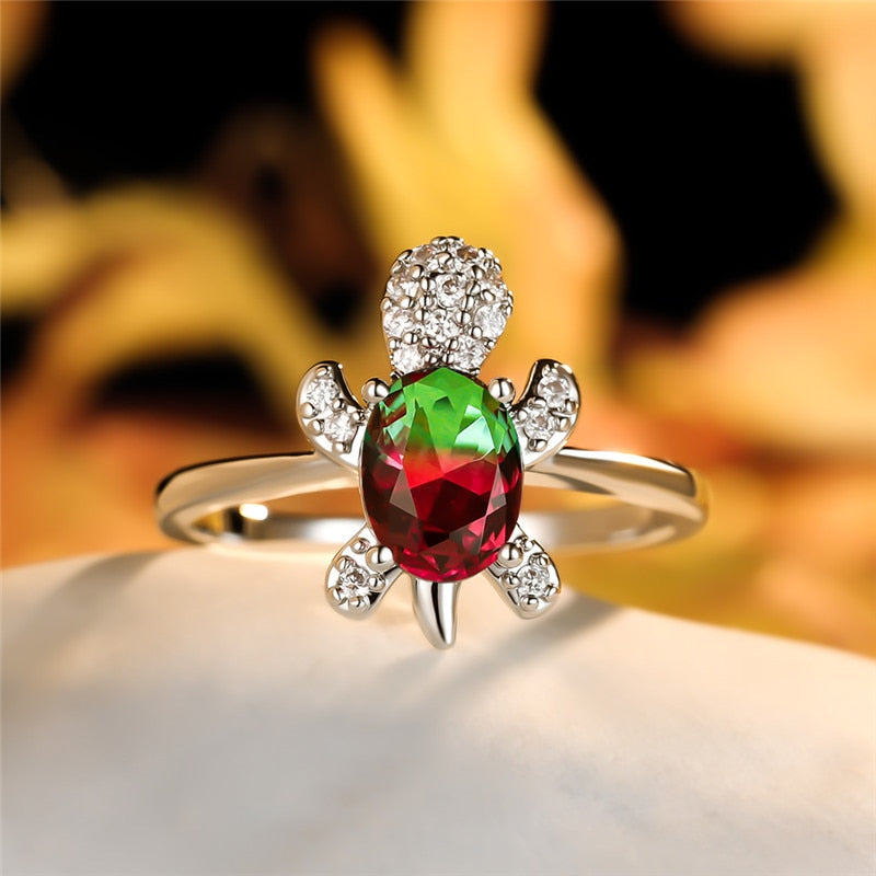 Zircon Turtle ring - Style's Bug Red Green / 6