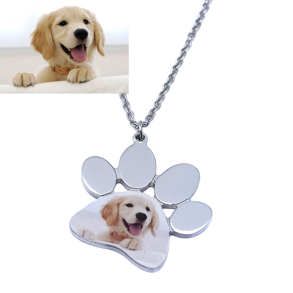 Custom pet photo necklaces by Style's Bug - Style's Bug Paw shaped + Black & white / 40cm