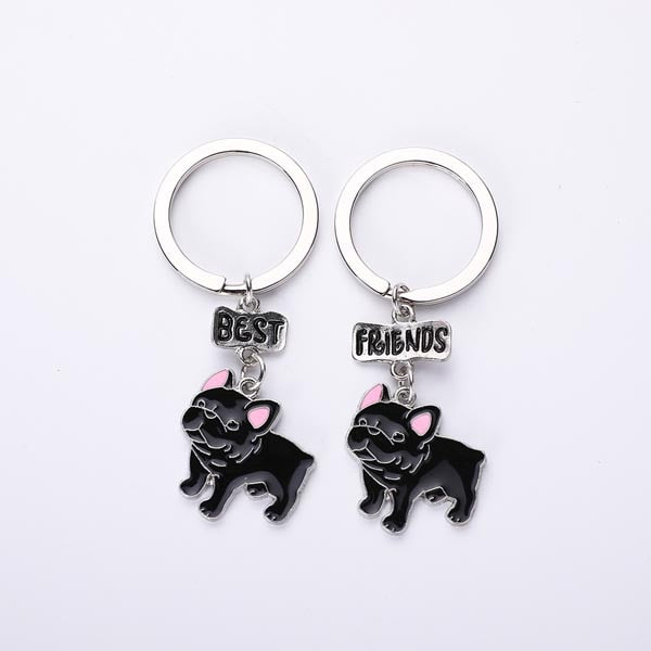French Bulldog Keychains (2pcs pack) - Style's Bug Black 'Best' + Black 'Friend'