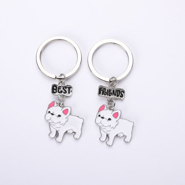 French Bulldog Keychains (2pcs pack) - Style's Bug White 'Best' + White 'Friend'