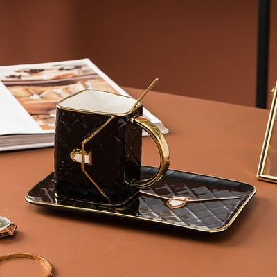 Stylish Handbag Teacup (With Saucer & Spoon) - Style's Bug Black