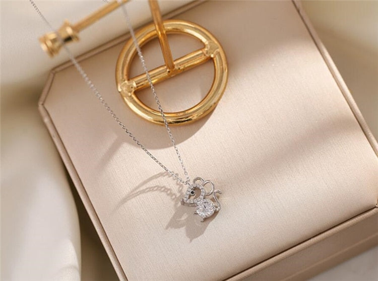 "Silver Crystal Mouse" Necklace - Style's Bug