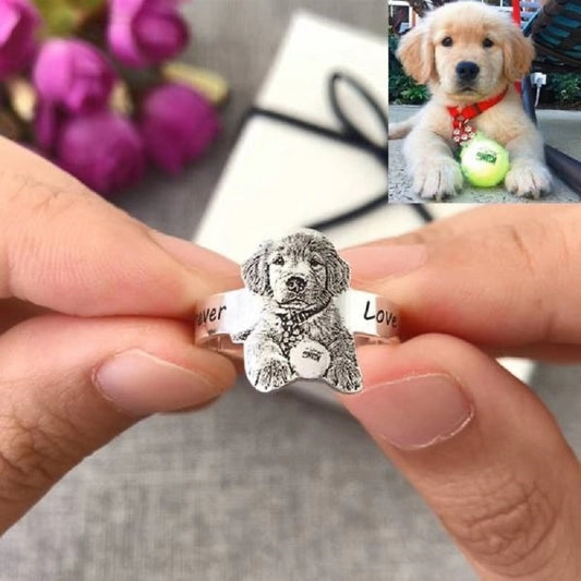 Custom Silver Pet Portrait Ring by SB - Style's Bug Steel / 5